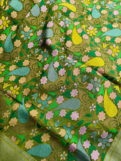 GREEN COTTON PURE HANDLOOM BANARASI SAREE
