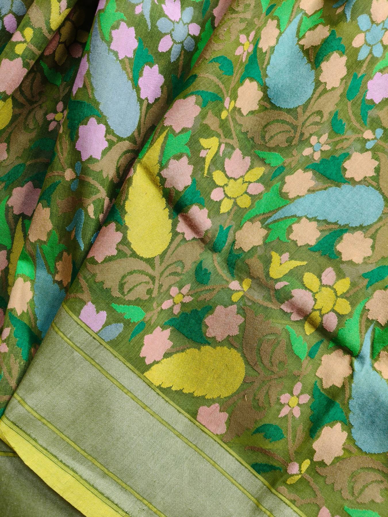 GREEN COTTON PURE HANDLOOM BANARASI SAREE