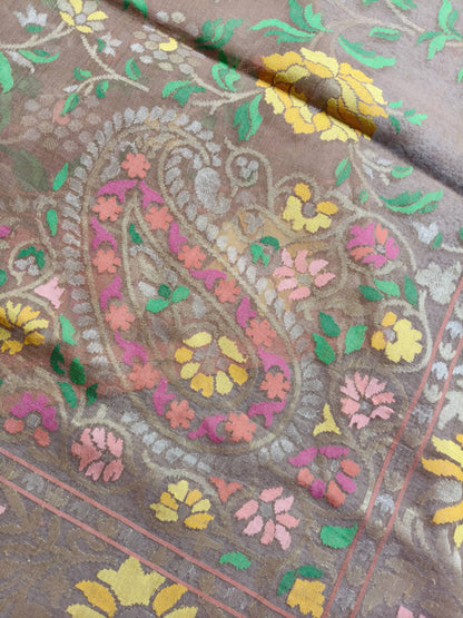 BROWN REAL JARI COTTON PURE HANDLOOM BANARASI SAREE