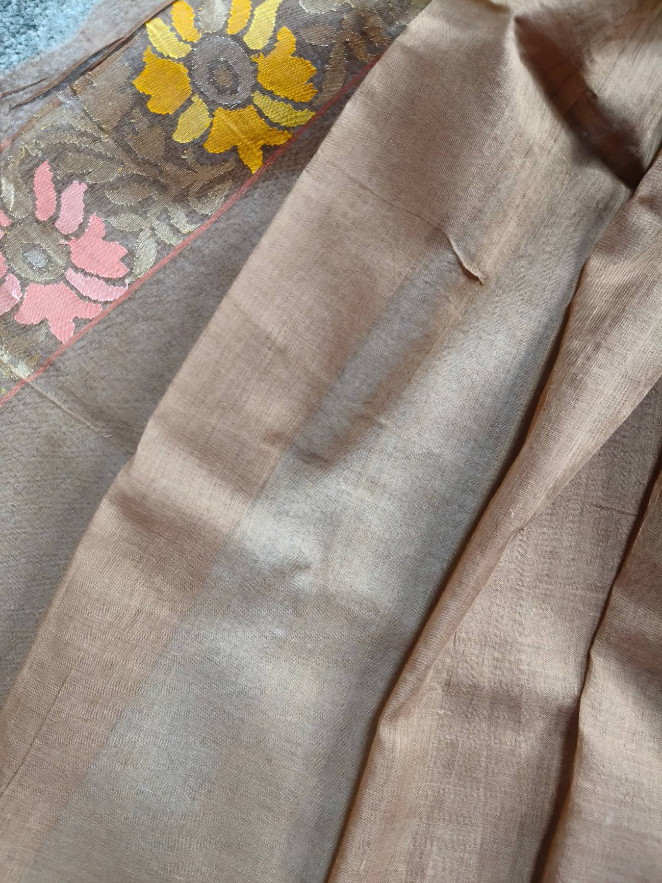 BROWN REAL JARI COTTON PURE HANDLOOM BANARASI SAREE
