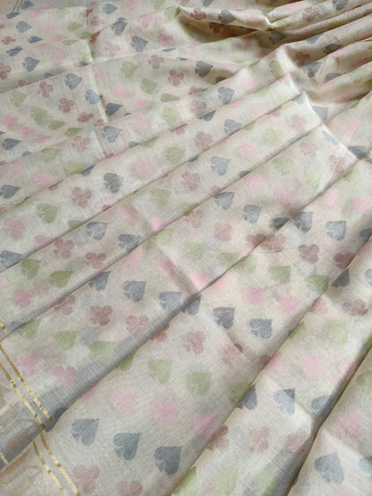 PEARL WHITE COTTON PURE HANDLOOM BANARASI SAREE