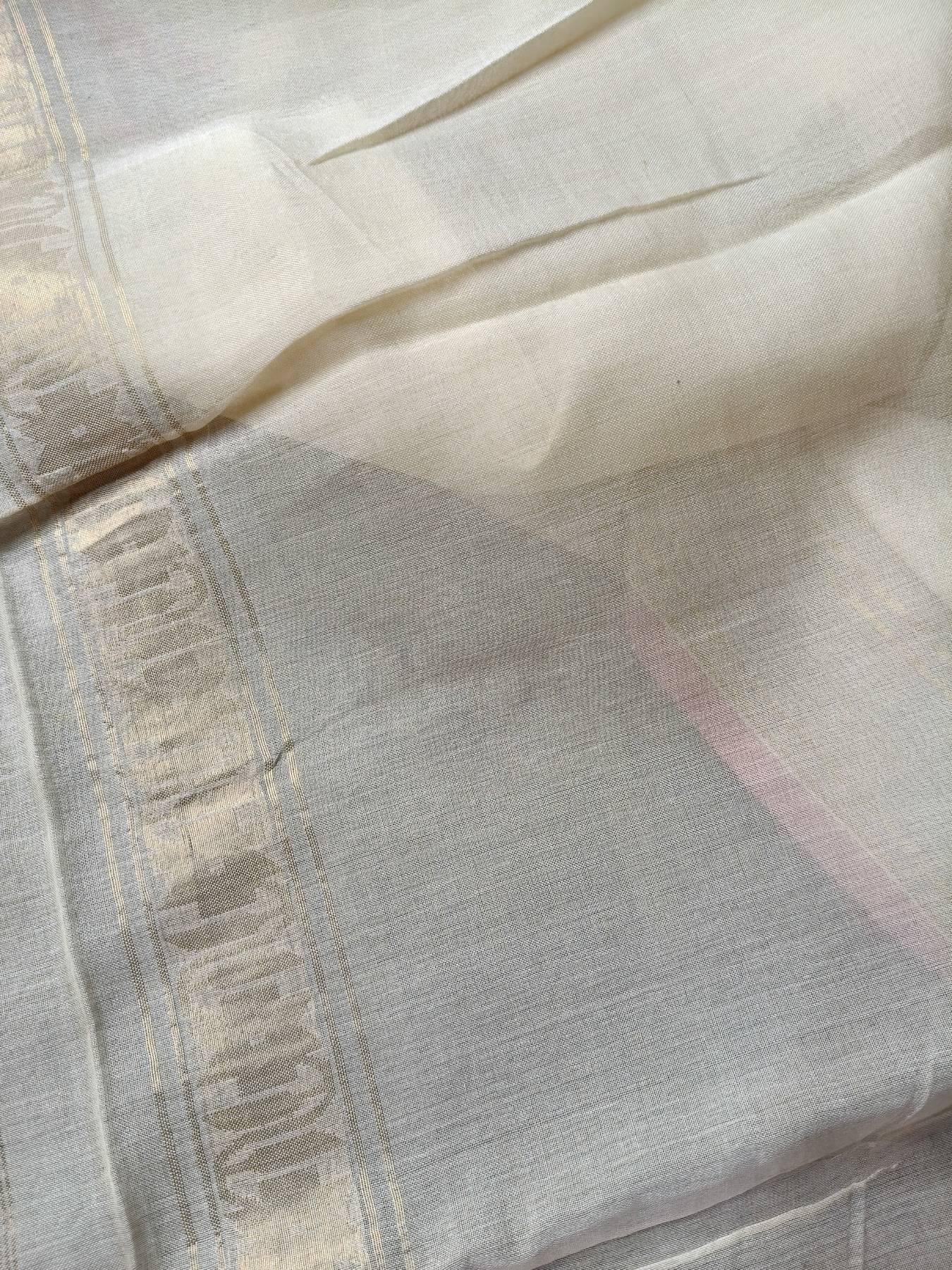 PEARL WHITE COTTON PURE HANDLOOM BANARASI SAREE