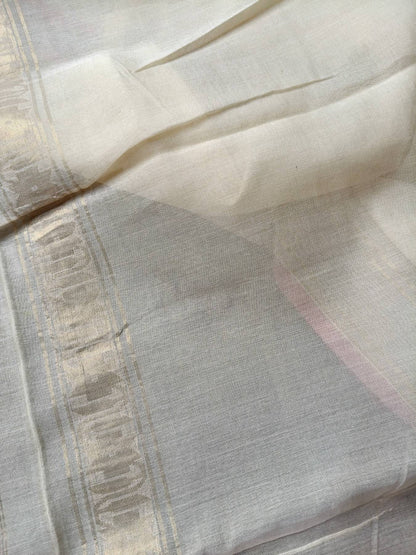 PEARL WHITE COTTON PURE HANDLOOM BANARASI SAREE