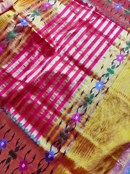 TWO TONE  ORANGE SILK PURE HANDLOOM PAITHANI SAREE