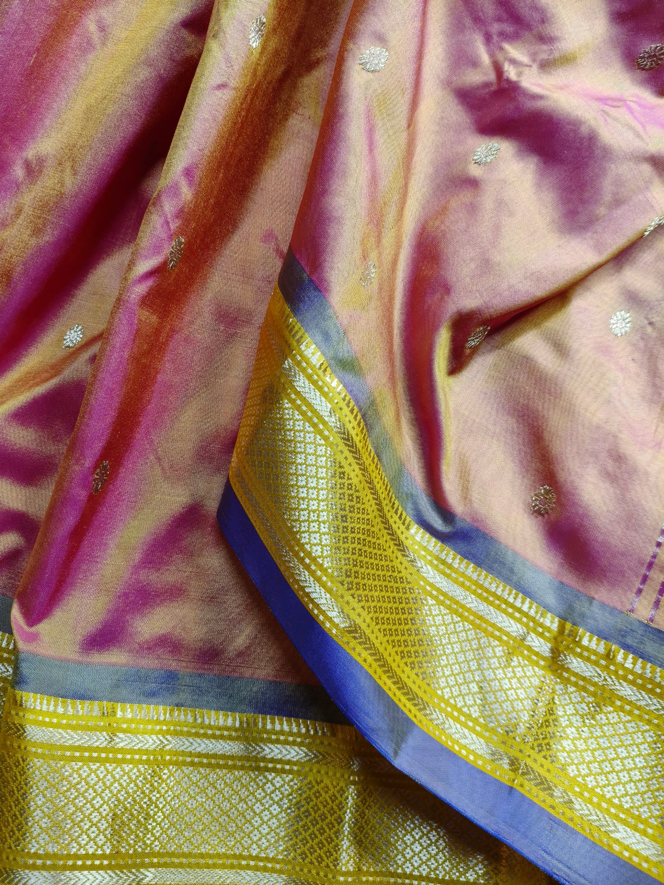 TWO TONE  ORANGE SILK PURE HANDLOOM PAITHANI SAREE