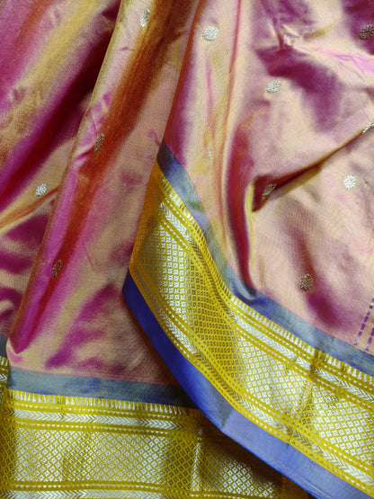 TWO TONE  ORANGE SILK PURE HANDLOOM PAITHANI SAREE
