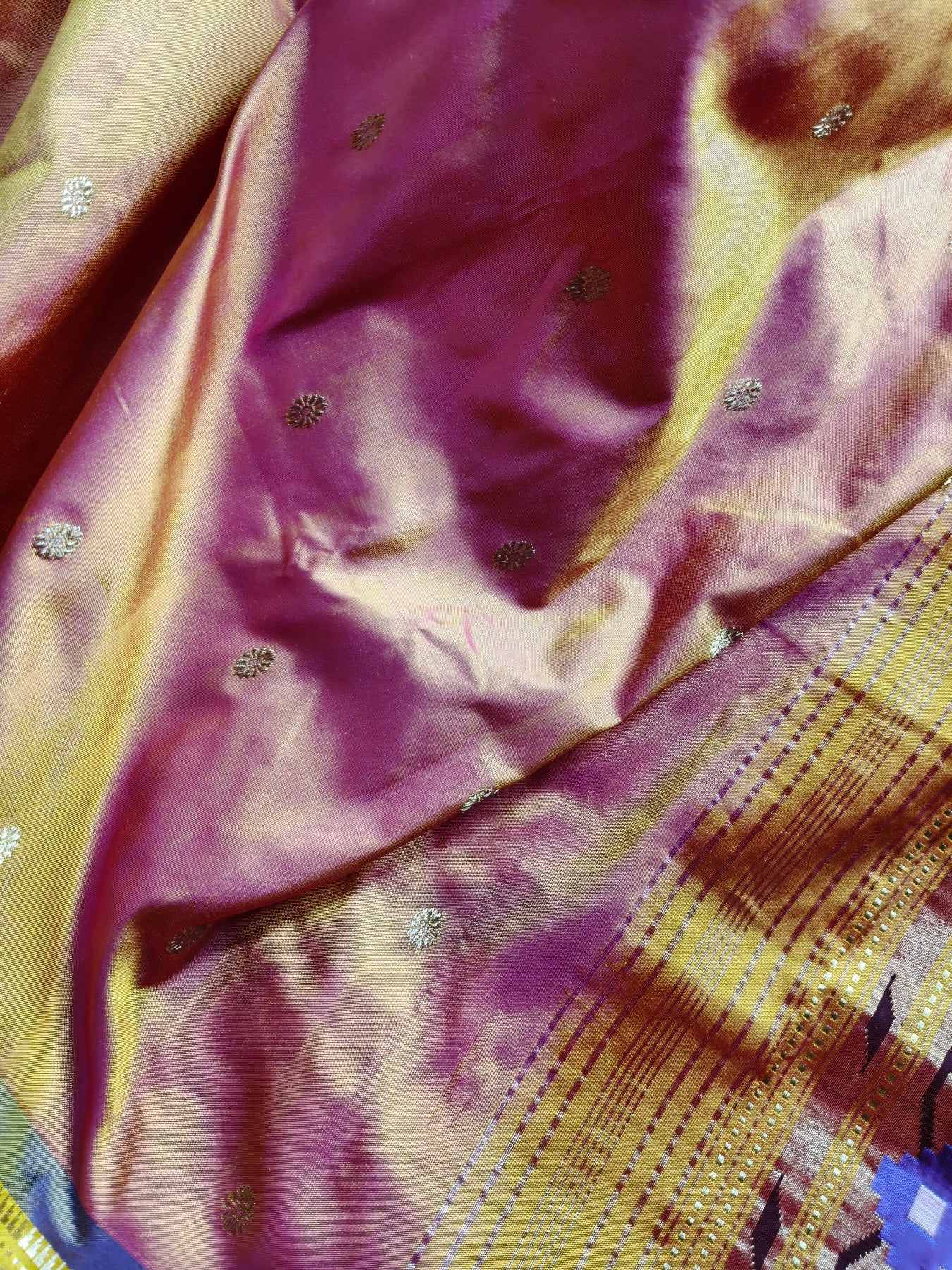 TWO TONE  ORANGE SILK PURE HANDLOOM PAITHANI SAREE