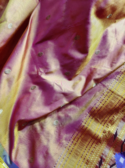 TWO TONE  ORANGE SILK PURE HANDLOOM PAITHANI SAREE