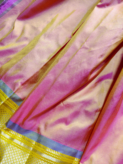 TWO TONE  ORANGE SILK PURE HANDLOOM PAITHANI SAREE