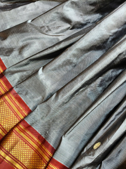 GREY SILK PURE HANDLOOM PAITHANI SAREE