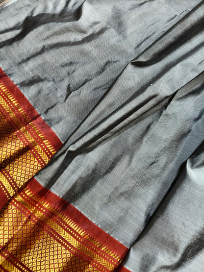 GREY SILK PURE HANDLOOM PAITHANI SAREE