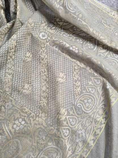 GREY REAL JARI COTTON PURE HANDLOOM BANARASI SAREE