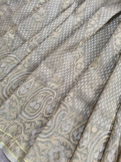 GREY REAL JARI COTTON PURE HANDLOOM BANARASI SAREE