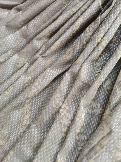 GREY REAL JARI COTTON PURE HANDLOOM BANARASI SAREE