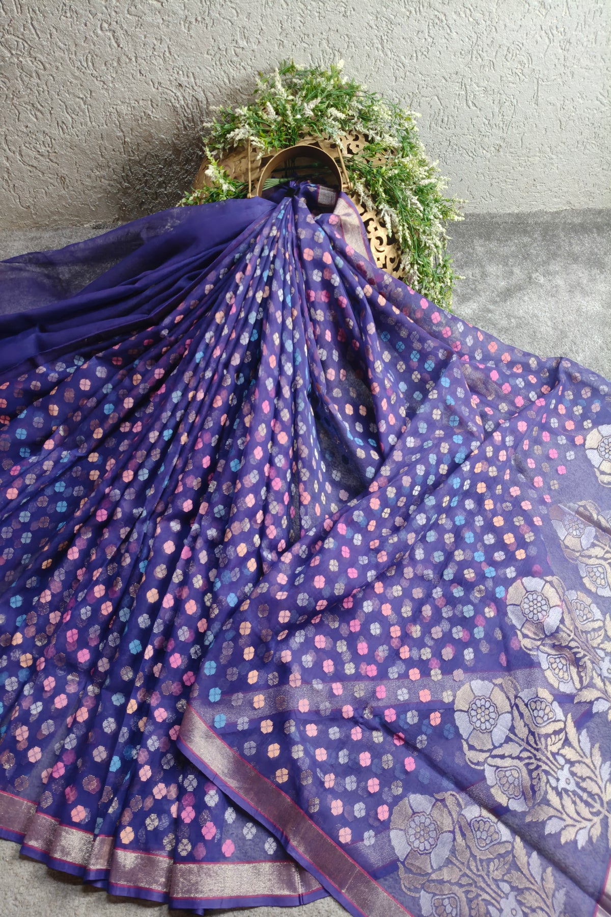 PURPLE COTTON REAL JARI PURE HANDLOOM BANRASI SAREE