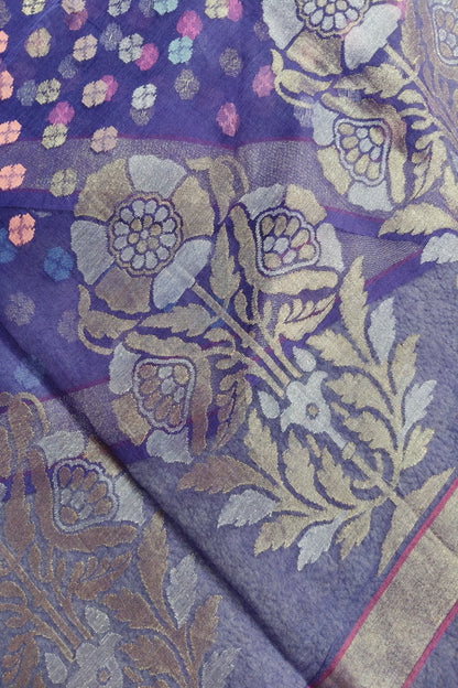 PURPLE COTTON REAL JARI PURE HANDLOOM BANRASI SAREE