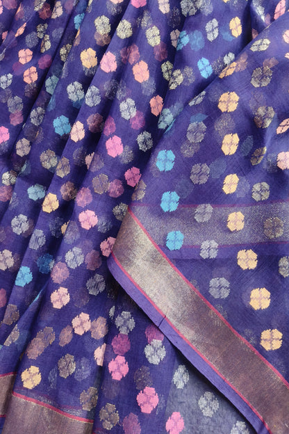 PURPLE COTTON REAL JARI PURE HANDLOOM BANRASI SAREE