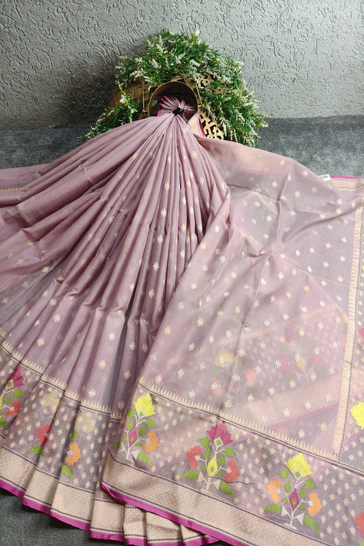 ONION PINK COTTON REAL JARI PURE HANDLOOM BANARASI SAREE