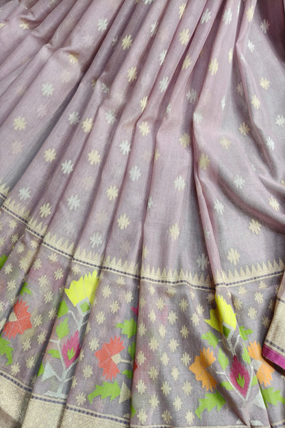 ONION PINK COTTON REAL JARI PURE HANDLOOM BANARASI SAREE