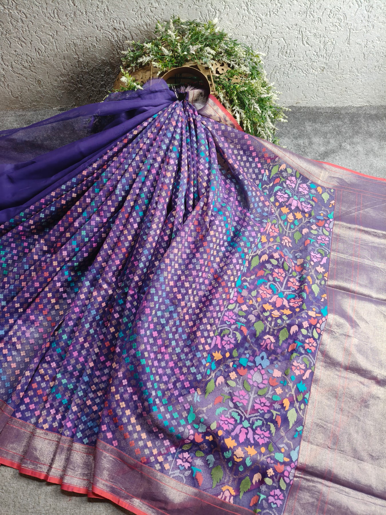 PURPLE COTTON REAL JARI PURE HANDLOOM BANARASI SAREE