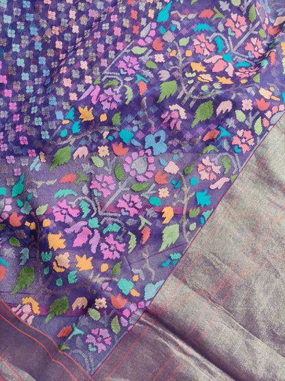 PURPLE COTTON REAL JARI PURE HANDLOOM BANARASI SAREE