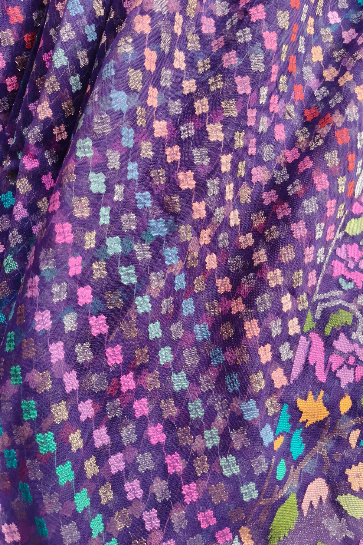 PURPLE COTTON REAL JARI PURE HANDLOOM BANARASI SAREE