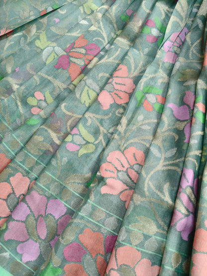 MINT GREEN REAL JARI COTTON PURE HANDLOOM BANARASI SAREE