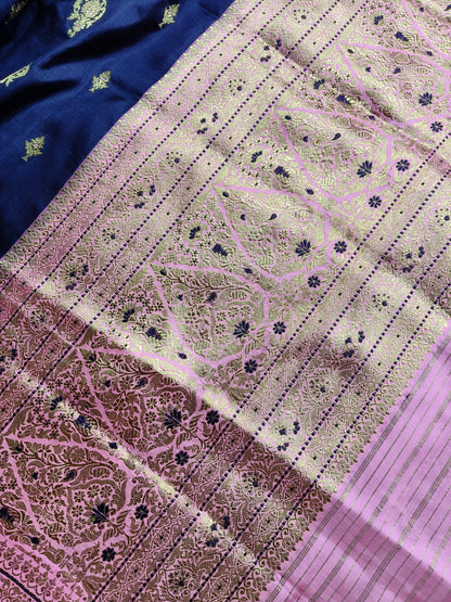 MIDNIGHT BLUE SILK PURE HANDLOOM BANARASI SAREE