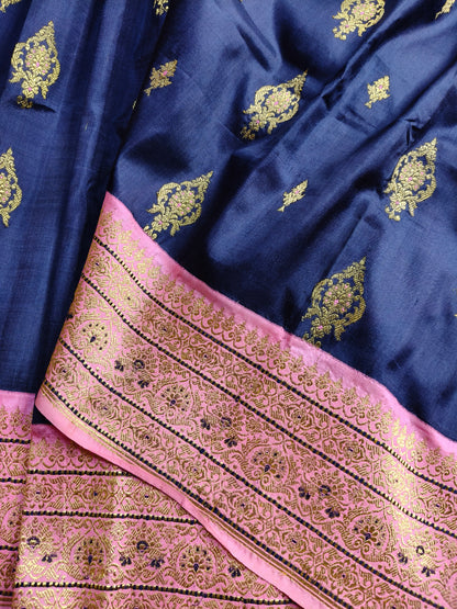 MIDNIGHT BLUE SILK PURE HANDLOOM BANARASI SAREE
