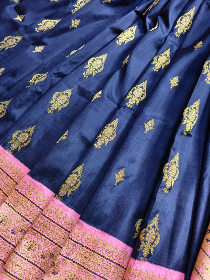 MIDNIGHT BLUE SILK PURE HANDLOOM BANARASI SAREE