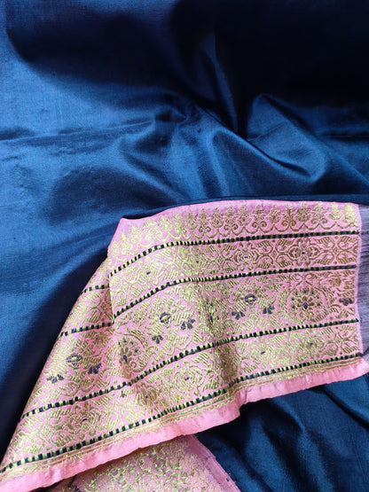 MIDNIGHT BLUE SILK PURE HANDLOOM BANARASI SAREE