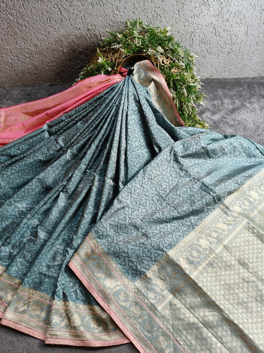GREY TISSUE SILK PURE HANDLOOM BANARASI SAREE