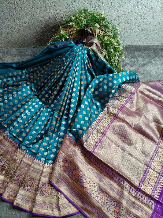 TEAL BLUE SILK PURE HANDLOOM BANARASI SAREE
