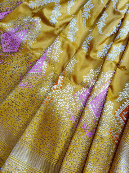 YELLOW SILK PURE HANDLOOM BANARASI SAREE