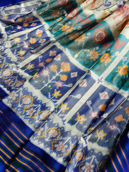 OFF WHITE TWILL SILK PURE HANDLOOM IKKAT SAREE