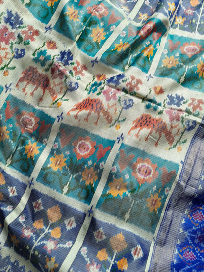 OFF WHITE TWILL SILK PURE HANDLOOM IKKAT SAREE