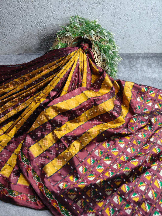 MAROON SILK PURE HANDLOOM IKKAT SAREE