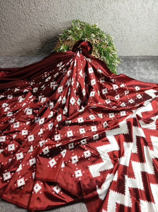 MAROON SILK PURE HANDLOOM DOUBLE IKKAT SAREE