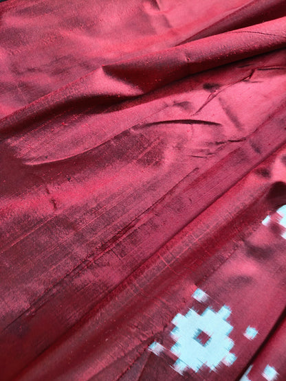 MAROON SILK PURE HANDLOOM DOUBLE IKKAT SAREE