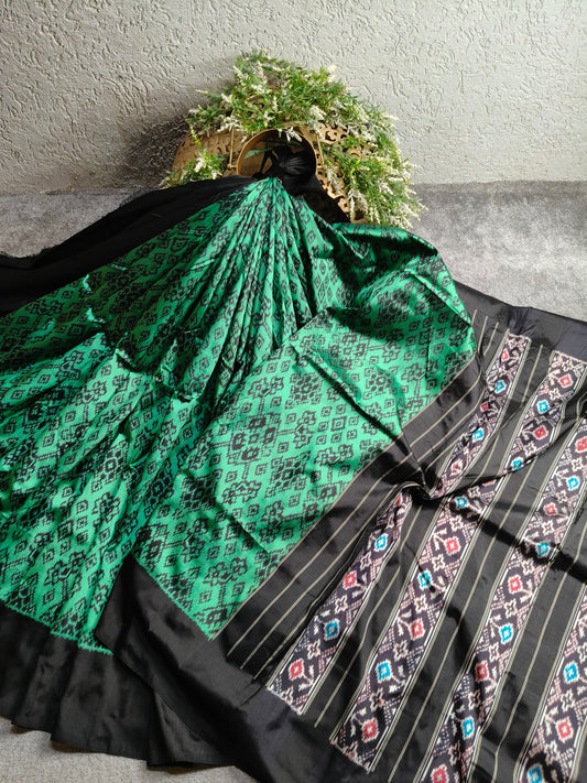 GREEN SILK PURE HANDLOOM  IKKAT SAREE