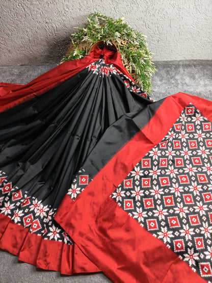 BLACK SILK PURE HANDLOOM DOUBLE IKKAT SAREE