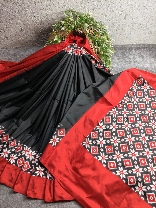 BLACK SILK PURE HANDLOOM DOUBLE IKKAT SAREE