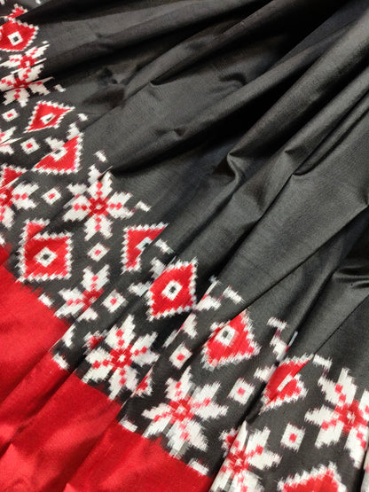 BLACK SILK PURE HANDLOOM DOUBLE IKKAT SAREE