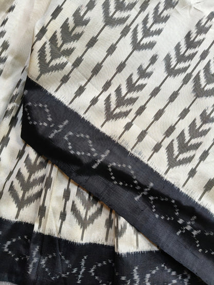 WHITE SILK PURE HANDLOOM DOUBLE IKKAT SAREE