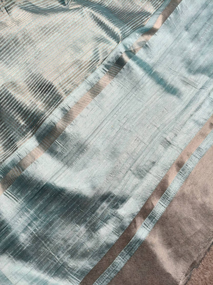 GREYISH BLUE ORGANZA PURE HANDLOOM BANARASI SAREE