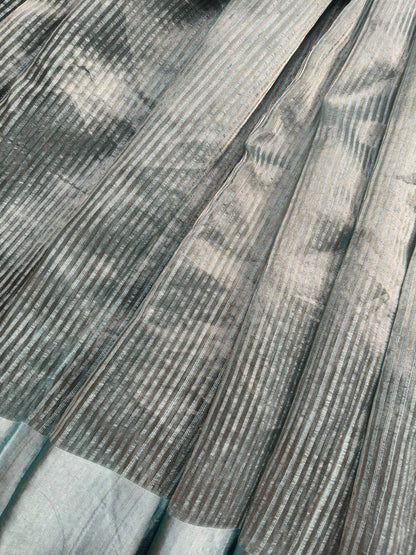 GREYISH BLUE ORGANZA PURE HANDLOOM BANARASI SAREE