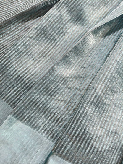 GREYISH BLUE ORGANZA PURE HANDLOOM BANARASI SAREE