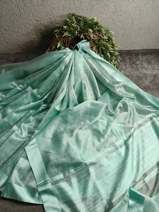 SEA BLUE ORGANZA PURE HANDLOOM BANARASI SAREE