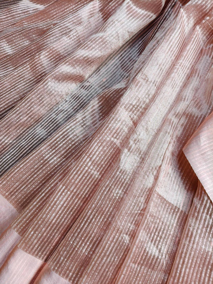 PEACH ORGANZA PURE HANDLOOM BANARASI SAREE