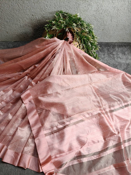 DARK PEACH ORGANZA PURE HANDLOOM BANARASI SAREE